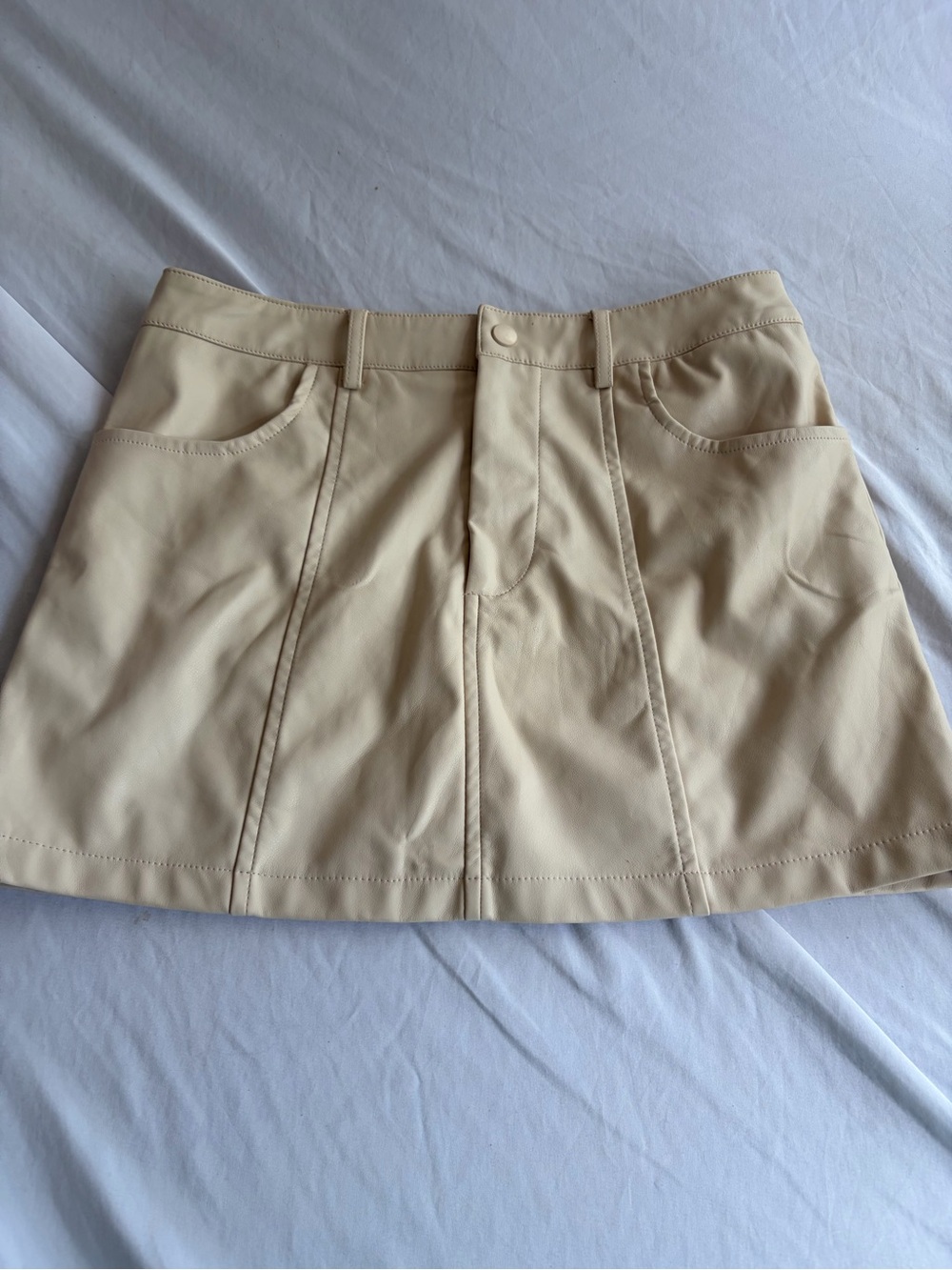 PacSun Cream Faux-Leather Mini Skirt